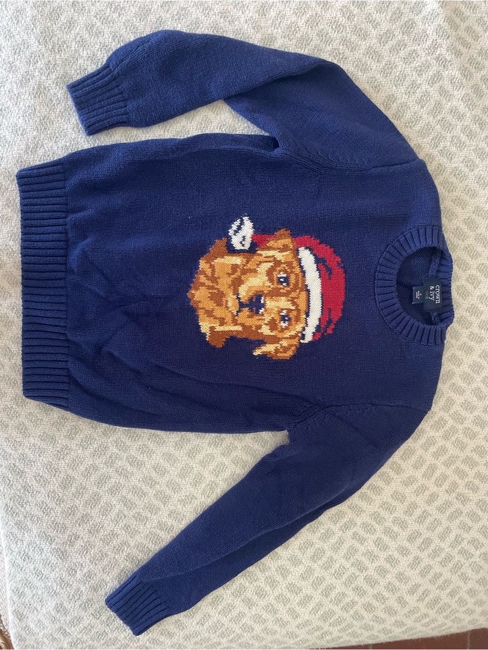 crown & ivy Navy Kids Crewneck Sweater with Festive Graphic